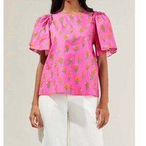 NEW SUGARLIPS floral flutter sleeve in fuchsia